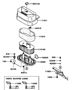 Kawasaki Fh381v-Cs23 Air Filter And Muffler Diagram and Parts List for G1332 55AI5GMQ050-WAM Cub Cadet Lawn Mower